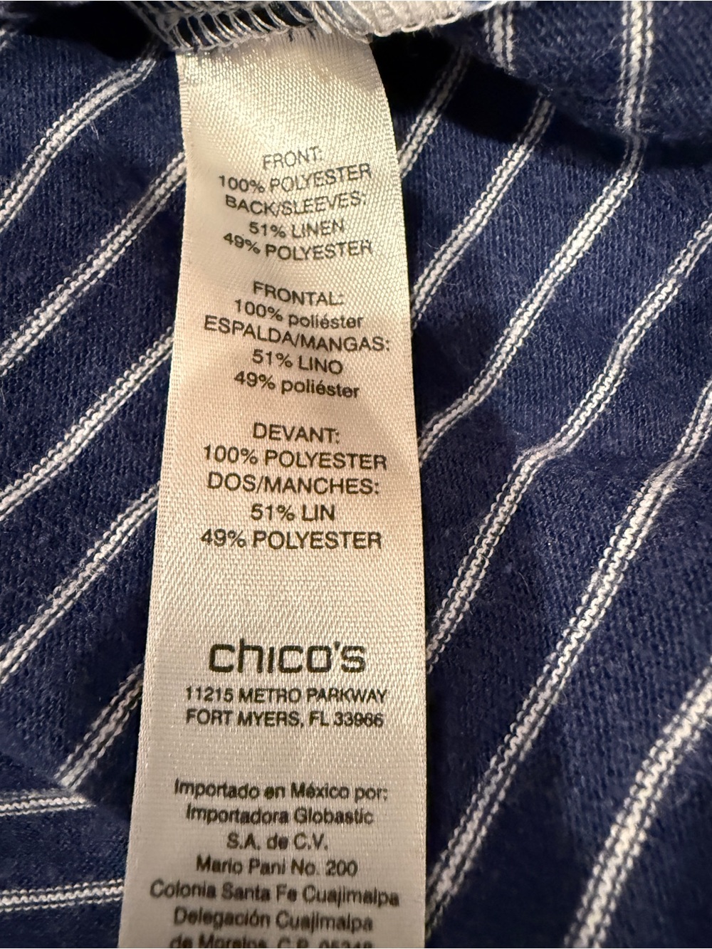 Chico's Plus Size 4 Navy Floral Lace Stripe Blouse Top - Picture 3 of 4